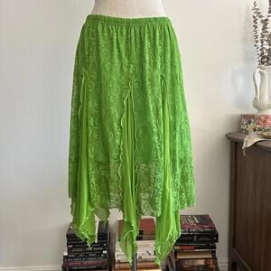 Green lace fairy asymmetrical hem skirt